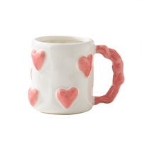 Tasses à thé en céramique 3D avec motif cœur en relief pour latte, thé chaud, cappuccino, lait
