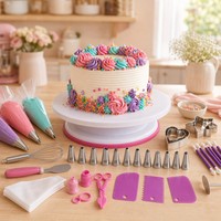 Kit Complet de 255 Pièces pour la Décoration de Gâteaux : Table Rotative, Outils de Pâtisserie DIY, Douilles à Fleurs, Poches à Douille, Spatules à Crème
