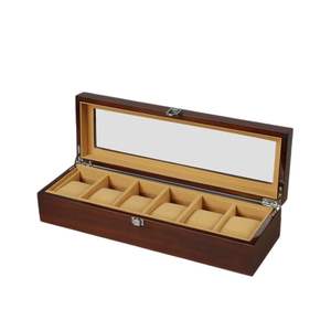Caja de Madera para Relojes de Lujo, Ecológica, Hecha a Mano, con 6 Ranuras Rectangulares, Acabado Brillante, Forro de Terciopelo, Tapa de Vidrio, Empaque de Regalo - Product Image 4