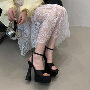 Zapatos de Mujer a la Moda 2025, Nuevas Sandalias con Punta Cuadrada, Abiertas, con Tacón Grueso, Zapatos de Vestir para Fiesta, de Cuero - Product Image 1