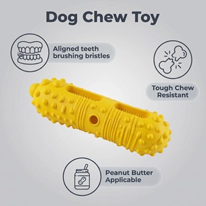 Jouet à mâcher pour chien en caoutchouc jaune personnalisé avec texture rugueuse et fentes pour distribuer des friandises pour un jeu interactif - Product Image 3