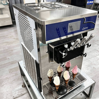 Commerciële soft-serve ijsmachine met 3 smaken, van roestvrij staal, met luchtpomp, voor melk & fruit.