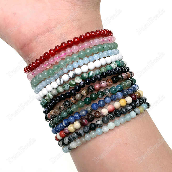 Braccialetto Donne Con Pietre Preziose Colorate E Cristalli - Perline 6mm, Regolazione 40-45 Cm, Portafortuna Boho - 4