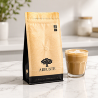 Sachet de café refermable avec fermeture éclair, barrière anti-humidité, finition mate, emballage plastique pour café, idéal pour l'affichage en magasin.