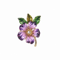 Bros Kristal Berlapis Emas Mawar dengan Hiasan Tetesan Minyak Ungu Violet dan Rhinestone, Elegan, Modis, Mewah untuk Pernikahan dan Pertunangan