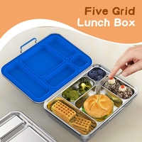 Boîte à bento en métal personnalisée OEM ODM à 5 compartiments, mignonne, chauffable, compatible lave-vaisselle, sans BPA, avec joint en silicone, en acier inoxydable