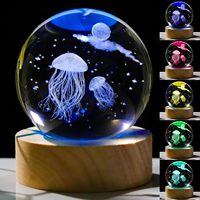 Lampe de table décorative 3D sculptée au laser boule de cristal méduse dauphin étoile de mer baleine coquillage USB LED veilleuse maison chambre à coucher