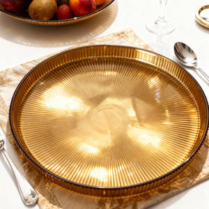 Plato de Postre de Vidrio Transparente con Borde Dorado Plateado de Lujo al por Mayor, Plato Redondo de 13 Pulgadas para Servir <span class=keywords><strong>Frutas</strong></span>, Bandeja de Servicio para <span class=keywords><strong>Hotel</strong></span> - Product Image 2
