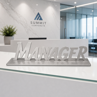 Support de logo métallique personnalisé pour bureau, en alliage électroplaqué argent satiné 3D, pour présentoir de boutique, résistant aux traces de doigts IP65