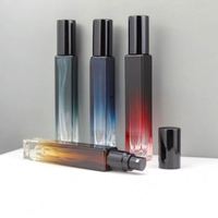 Récipient en verre de parfum de décantation de 10ml, revêtement de couleur dégradé, pompe à parfum carrée longue rechargeable, vente en gros