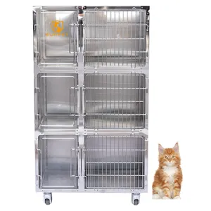 Cages vétérinaires vétérinaires en acier inoxydable à 3 niveaux d'EURPET pour chats, hôpitaux populaires