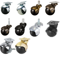 Meubles chrome laiton antique métal frein latéral boule ronde universel roulette en caoutchouc pour canapé