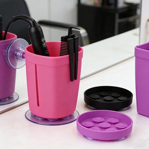 Heat Insulation Eco-Friendly Rectangle Silicone Dryer Holder <b>Storage</b> Hair Styling Tool Organizer Basket With <b>Suction</b> Cup - Product Image 4
