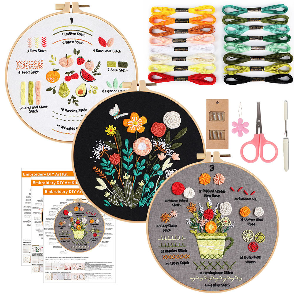 Conjunto de tres piezas (1-3-4) 1 aro bordado de plástico