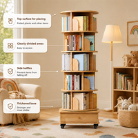 Étagère à livres rotative à 360 degrés en bois avec roulettes, organisateur de rangement multi-niveaux pour la maison et le bureau