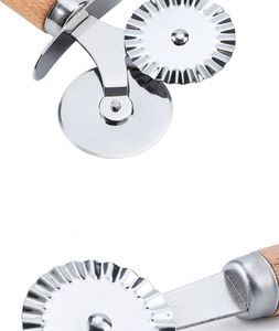 Stainless Steel Foldable Pizza With Forged Handle Double-Ended Roller Cutter Lace Straight Edge & <b>Wheels</b> - Product Image 3