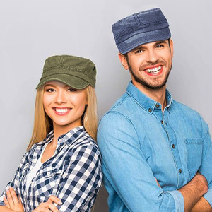 워싱코튼 스포티 퍼프 인쇄 생도 플랫 탑 모자 조정 가능한 남여 공용 야구 모자 - Product Image 6