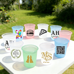 Gobelets en plastique réutilisables personnalisés 10oz 14oz violet bleu pour boissons de mariage en extérieur, monogramme de la mariée, fiançailles, forme en U - Product Image 1