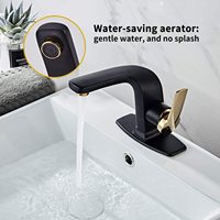 Robinet de lavabo moderne noir et or en laiton, mitigeur de lavabo à poser, eau chaude et froide, vente en gros usine