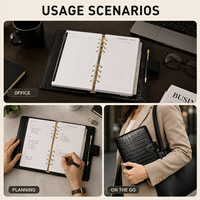 Couverture de carnet A5 en cuir croco noir |   Agenda en cuir PU de qualité supérieure |   Également disponible sans anneaux pour demi-lettre