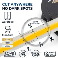 Bande LED COB 24V à découpe libre avancée à n'importe quel endroit, haute densité, découpable partout, pour la décoration intérieure de meubles et de plafonds