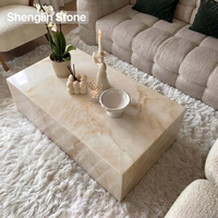 Table basse rectangulaire de luxe en onyx naturel, bloc massif, table centrale en pierre d'onyx translucide pour salon de villa