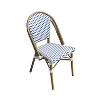 Chaise de bistrot vintage française multicolores à motif, en rotin PE imperméable, aspect bambou, avec structure en aluminium, anti-UV, pour café extérieur