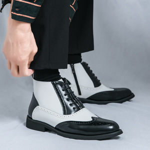 Botas de cuero con cremallera lateral y punta tallada 2026, botines formales e informales de caña alta para hombre - Product Image 3