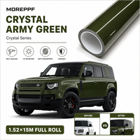 Film de protection de carrosserie automobile en TPU vert militaire, finition cristalline brillante, auto-réparateur, anti-rayures, hydrophobe, film de changement de couleur