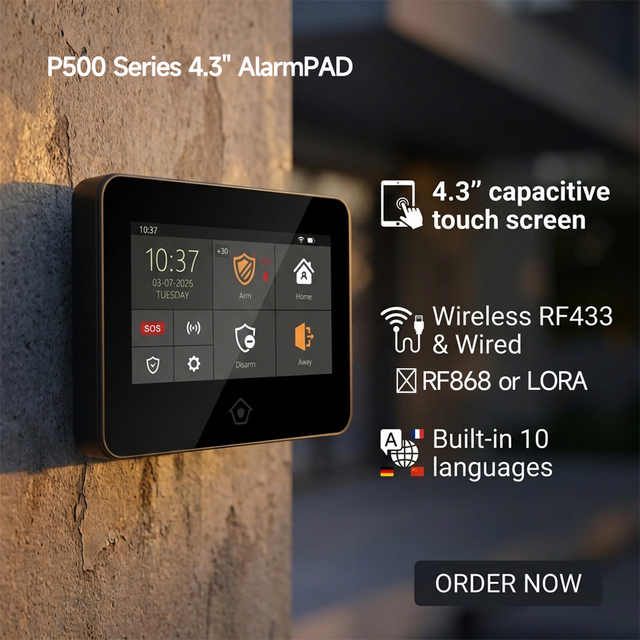 P500s New Seller 4.3 Inch Touch Screen Home Alarm Security MultiLanguage Tuya Smart WiFi GSM Battery Powered Smart Alarm System