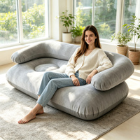 Canapé gonflable double floqué pliable sur mesure en gros, chaise longue d'extérieur portable avec accoudoirs pour camping et patio