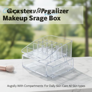 Organizador de cosméticos, caja de almacenamiento de maquillaje, acrílico transparente con compartimentos para el cuidado diario de la piel, para todo tipo de piel - Product Image 3