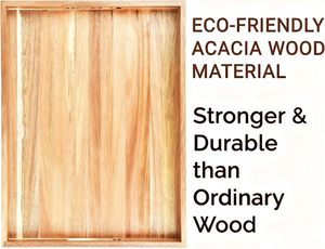 Plateau en bois 43 * 30 * 4 cm, plateau de service en bois d'acacia avec poignée pour le petit-déjeuner, le dîner, la table basse ou le pouf - Product Image 6
