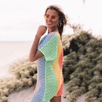 Neue Strick bluse Frauen Sexy Color block Sexy Hohl V-Ausschnitt Gestrickt Bikini Sonnenschutz Bluse Rock Für Frauen
