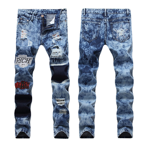 A. Salvarini Herren Designer Jeans Hose Dicke Weisse Zier Nähte Denim Blau AS011