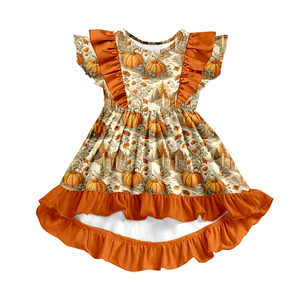 Vestido de Niña con Mangas con Volantes de Tela de Seda, Vestido Infantil con Estampado Personalizado - Product Image 1