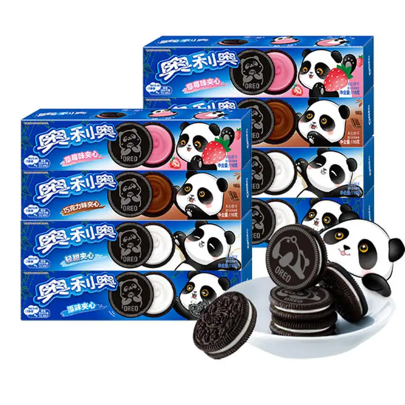 Giá thấp bán buôn bánh quy gấu trúc Oreo sô cô la nguyên bản hương vị dâu tây bánh sandwich bánh quy kỳ lạ 97g Bánh quy Oreo