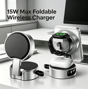 Accessoires pour gadgets intelligents, chargeur sans fil magnétique pliable 3 en 1 portable 15W à charge rapide <span class=keywords><strong>avec</strong></span> câble rétractable pour <span class=keywords><strong>iPhone</strong></span> - Product Image 1