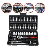 Jeu de clés à douille 46 pièces, kit d'outils de tournevis professionnel, clé à cliquet, boîte de réparation pour voiture et moto, usage domestique et mécanique
