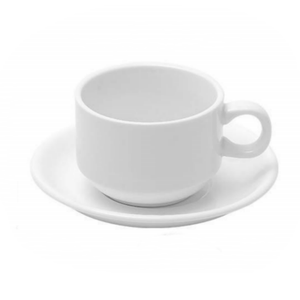 Tasse à thé et soucoupe en porcelaine uniques, ensemble élégant de tasses à cappuccino et de service à thé en céramique blanche unie - Product Image 2