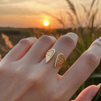 Bague ouverte en forme d'aile d'ange plaquée or 18 carats, en acier inoxydable, réglable