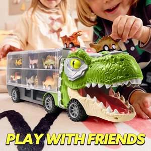Factory Hot-Selling Wholesale <strong>Dinosaur</strong> Transport Carrier Truck Set With 12 Pull Back <strong>Cars</strong> For Toddlers 3-4 Years Birthday Gifts - Product Image 2