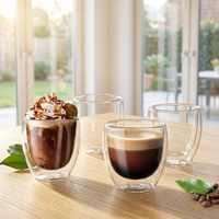Vente en gros de tasses à boire en verre transparent à double paroi en borosilicate de haute qualité, personnalisées, 250 ml, 350 ml, 450 ml