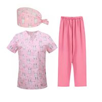 Nuevo Conjunto de Uniformes Médicos Unisex con Estampado de Conejo de Dibujos Animados 2026, Gorro Quirúrgico, Ropa de Trabajo para Enfermeras, Poliéster Spandex