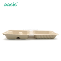 Contenants alimentaires à emporter Oasis 100 % compostables, type clamshell, 8x8 pouces, 3 compartiments, en bagasse robuste, écologiques et hydrofuges