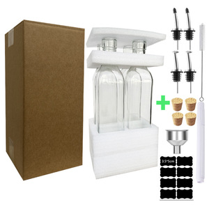 Juego de 4 Botellas de Vidrio Rectangulares de 17 oz <span class=keywords><strong>con</strong></span> Tapón de Corcho, Superficie Transparente, para Dispensar Aceite de Oliva en la Cocina - Product Image 1