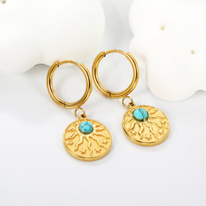 Pendientes Colgantes de Aleación de Zinc con Elemento Solar, Engaste de Bisel, Joyería para Fiesta, Patrón de Estrella, Tono Dorado, Pendientes de Moda - Product Image 4