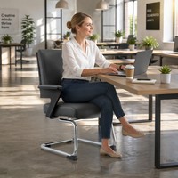 Chaise de visiteur cantilever à dossier bas Z-Arm flottant, en cuir PU gris et noir, base en traîneau chromé, siège compact pour réunions et conférences 1060