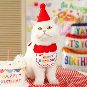 Set pesta ulang tahun kucing bulu 2024 termasuk hadiah wol dan kemeja kucing selamat ulang tahun untuk perayaan musim panas pakaian hewan peliharaan