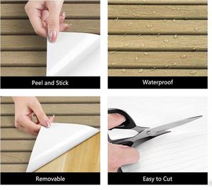 Rouleau de papier peint en bois imperméable, autocollant mural en <span class=keywords><strong>PVC</strong></span>, design grille 3D pour panneaux muraux de salon - Product Image 6